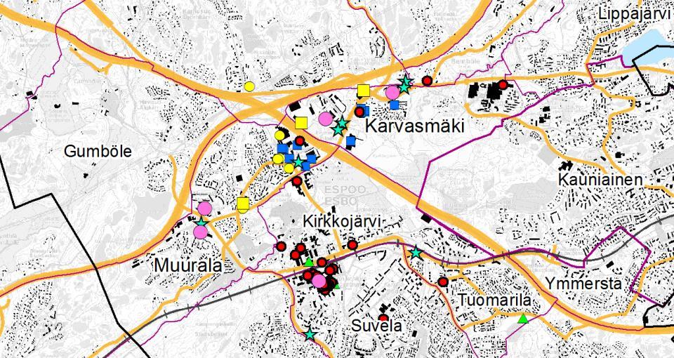 FCG SUUNNITTELU JA TEKNIIKKA OY Loppuraportti 26 (37) Lommilan ja Bellintien hankkeiden lähiymprästössä toimii tällä hetkellä erityisesti tilaa vaativan erikoistavaran kauppaa ja autokauppaa.