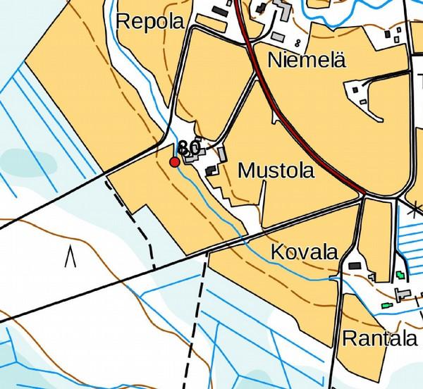 pintahavainnointi Kuvaus: -rekisterin kuvaus: Kohde sijaitsee Veneheiton kylässä, Mustolan talon länsipuolitse virtaavan ojan länsipuolella, ojaan viettävässä melko jyrkässä rinteessä olevalla,