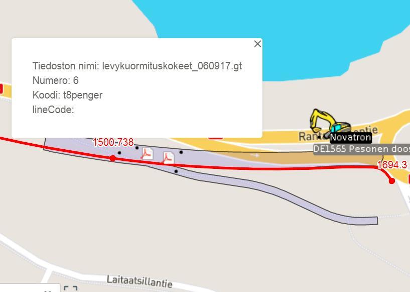 Kuva 6. Esimerkki tiivistystyön laadunvarmistusaineiston esittämisestä Infrakit alustalla.