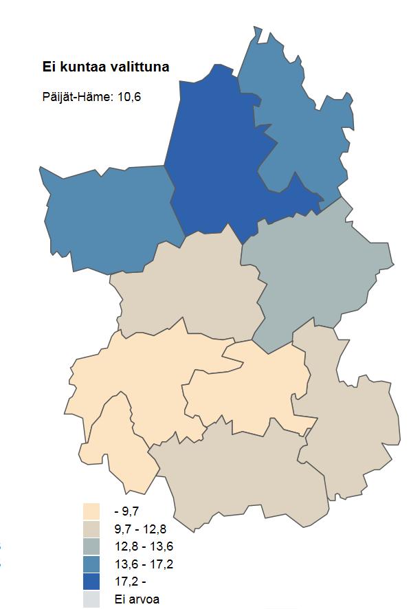 75 vuotta täyttäneet, % väestöstä, 2017 Sysmä 19,2 % Hartola 15,8 % Padasjoki 17,2 %