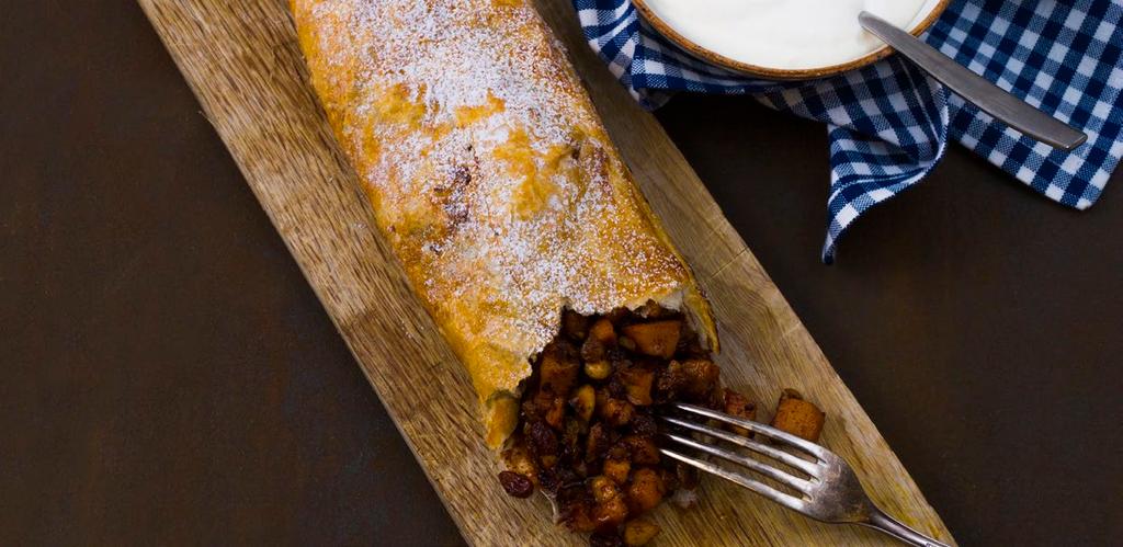 Apfelstrudel, jossa inkivääriä Nopea versio struudelista, jossa käyteään valmista voitaikinaa. Tämä on lähtöisin Itävallasta, mutta on tietysti myös Oktoberfestin klassinen osa.