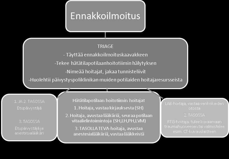 40 liivi. Liivit tulevat hoitotiimille siksi, että se helpottaa henkilökunnan identifiointia ja näin kommunikaatio helpottuu (ks. Handolin 2017).