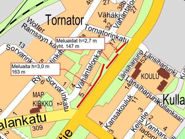 Meluesteen rakentaminen pääkadun varrelle. Puusto vaikuttaa estetyypin valintaan.