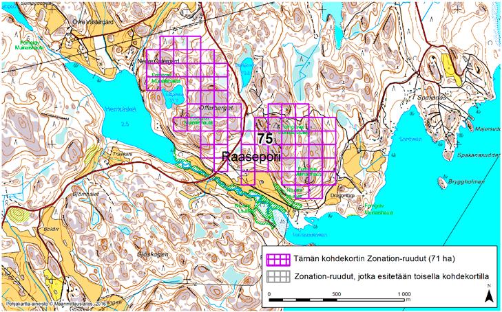 Raasepori, Zonation-aluetunnus 75 RAASEPORI (75) Alue sijaitsee Raaseporin keskiosissa Björsbyn kylän eteläpuolella pääosin asumattomalla kallioisella metsäalueella.