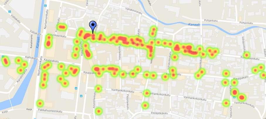 Voimakartta: Rauman vanha kaupunki Voimakartta lähemmäs tarkennettuna vahvistaa vanhan