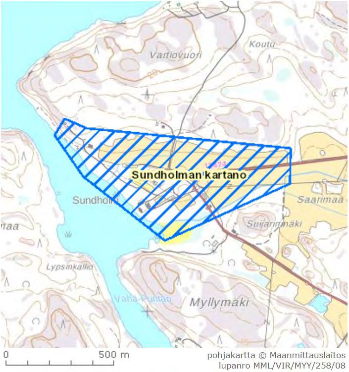 Nosto Consulting Oy 13 (27) Uusikaupunki: Matalan ranta-asemakaava ja Sundholman ja Varesmaan ranta-asemakaavan muutos 2 Kaavaselostus, Versio 1.1 14.2.2018 Sundholman kartanon valtakunnallisesti merkittävä rakennettu kulttuuriympäristö kartalla.