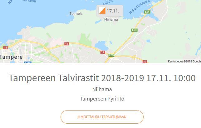 Seura luo omat tapahtumansa: Tapahtumassa näkyy järjestävän seuran nimi Tapahtuman nimen alla näkyy aina sen seuran nimi, jonka tapahtumahallinnassa tapahtuma on luotu.