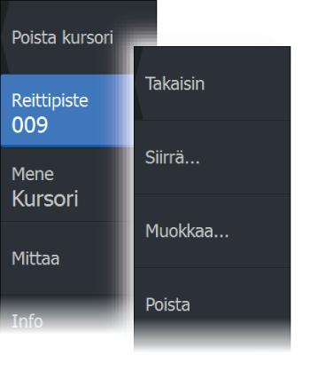 Reittipisteen symbolin valinnan yhteydessä järjestelmä luo reittipisteen kohdistimen tai aluksen sijainnin kohdalle ja lisää siihen valitun symbolin.