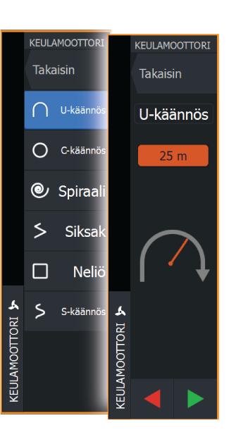 Käännöksen muuttujat Kaikilla käännöskuvioilla on asetukset, joita voit muokata juuri ennen kuin aloitat käännöksen sekä milloin tahansa veneen kääntyessä.