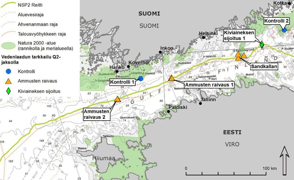 Neljännesvuosiraportti Q2 2018 PO 17-5149 W-PE-EMO-PFI-RQU-892-RQU218FI-04 14/20 Kuva 6. Veden laadun ja virtausten tarkkailukohteet Q2-jaksolla 4.
