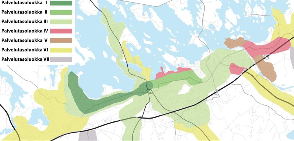 Palvelutason määrittely - paikallisliikennealue Paikallisliikennealueella tavoitteena on nostaa