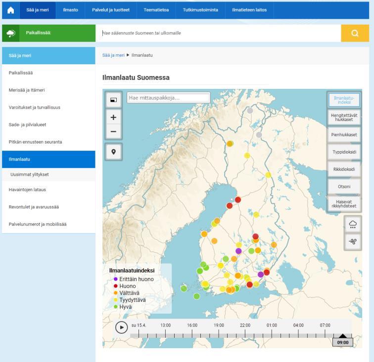 Kartan upotus html-sivulle Alla esimerkkikoodinpätkä millä ilmanlaatu-sivun voi upottaa html-sivulle.