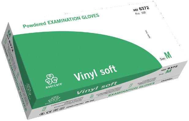 evercare -vinyylikäsine Puuterittomat ja puuteroidut evercare VINYL SOFT-vinyylikäsineet ovat elastiset ja niillä on hyvä mekaaninen lujuus.