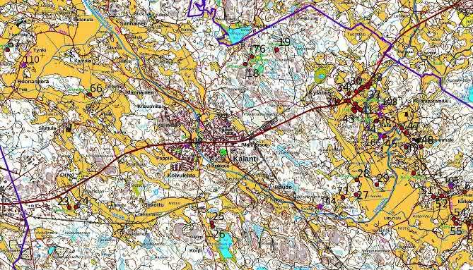 Keski-Pohjanmaan ArkeologiaPalvelu Uusikaupunki Kalanti osayleiskaava 2017 Osa 2 117 Lista löytöpaikoista: 104 Marjamäki; tunnus 895040003; P 6753388, I 206612 rautakautinen löytöpaikka, miekka, KM