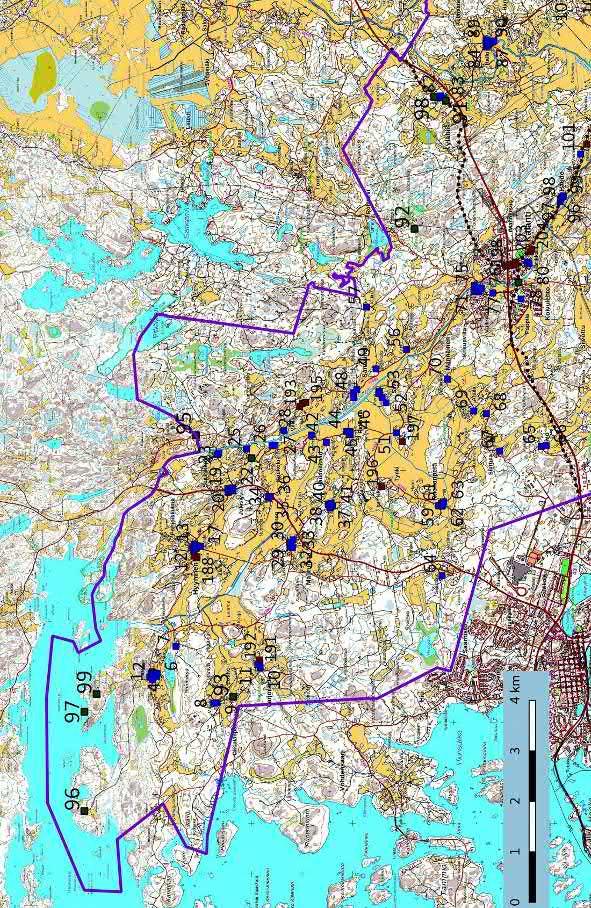 Keski-Pohjanmaan ArkeologiaPalvelu Uusikaupunki Kalanti 2017 16 Kartta 13. Yleiskartta kantatalot; pohjoisosa.