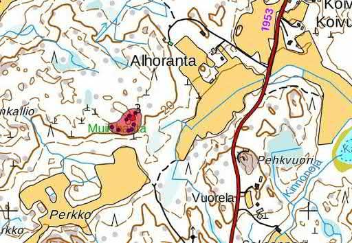 Keski-Pohjanmaan ArkeologiaPalvelu Uusikaupunki Kalanti osayleiskaava 2017 Osa 2 8 Kohde 3. Aluerajaus vaaleanpunaisena, alakohteet violettina pisteenä. Mk n. 1:5 000. 4.
