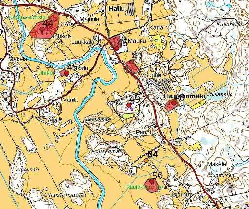 Keski-Pohjanmaan ArkeologiaPalvelu Uusikaupunki Kalanti osayleiskaava 2017 Osa 2 50 Kohteet 44 50 ja 84, mk n. 1: 10 000. 45.