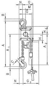 Paineilmanostin Yale CPA CPA 20-8 ja CPA 30-6 paineilmanostimet ripustuskoukulla, yksiketjuiset mallit kapasiteetit 2000-3000 kg CPA 2-3 t CPA 2-3 t CPA 40-4, CPA 50-3 ja CPA 60-3 paineilmanostimet