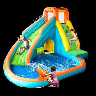 ULKOLEIKKIVÄLINEET happyhop -pomppulinna "climb & splash" Pomppulinna climb & splash liukumäellä ja kirkkaine väreineen tarjoaa lapsille tuntikausiksi virikkeellistä leikkiä, joka kehittää