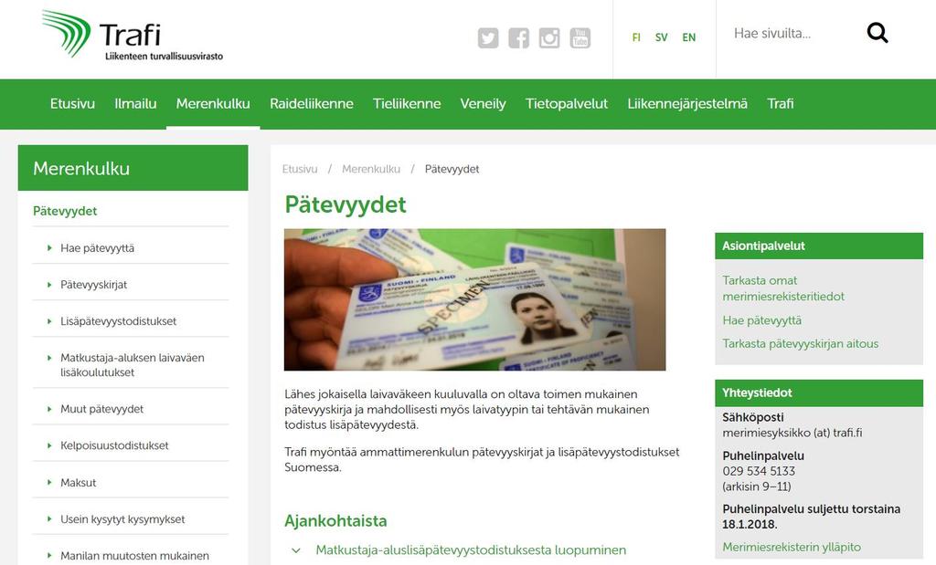 Pätevyyksiin liittyvät sähköiset palvelut https://www.trafi.