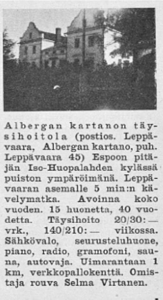 Lepokodit ja täyshoitolat Alberga