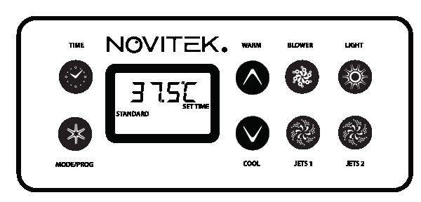 OHJAUSJÄRJESTELMÄ LÄMPÖTILAN ASETTAMINEN (26-40 C) Altaan veden lämpötila on asetettu automaattisesti 37 C. Lämpötilaa voi säätää painamalla WARM- ja COOL-näppäimiä.