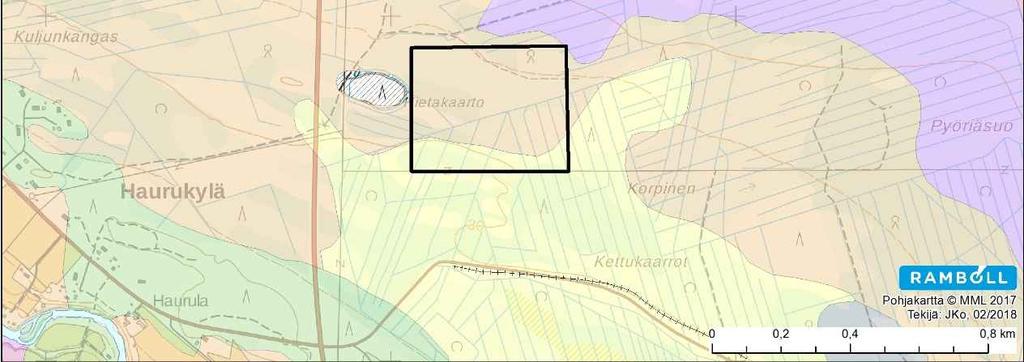 Maaperä Hankealueen maaperä koostuu Geologian tutkimuskeskuksen kartoitusten perusteella hiekkamoreenista (HkMr) ja karkeasta hiedasta (KHt) (Kuva 9-1). Alueella tehdyt pohjatutkimukset tukevat tätä.