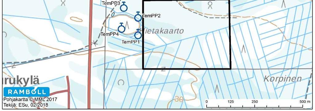 Hankealueen läheisyydessä sijaitsevat tarkkailupisteet, jotka liittyvät Temmeksen suljetun kaatopaikan tarkkailuun (Pöyry Finland Oy 2015).