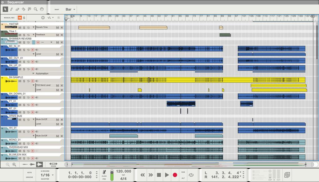 17 KUVA 4. Sekvensseri (Maaranen 2016). 4.1.3 Instrumentit Reasonin ostaja saa käyttöönsä kymmenen ilmaista, Propellerheadin suunnittelemaa instrumenttia.