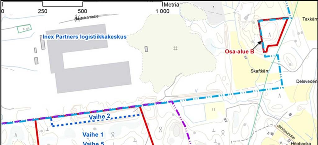 Osa-alueen C nykytilanne, vaiheistus ja viitteelliset etenemissuunnat on esitetty suunnitelmapiirustuksessa S1A sekä leikkauspiirustuksissa S3AS6A.
