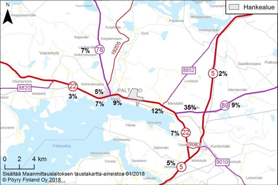 LIIKENNEVAIKUTUKSET Toiminta-aikana Raaka-ainekuljetukset vt 22:ta pitkin (idästä ja lännestä) Kuljetuksia vt 5:n ja kt 78 sekä kt 89 kautta sekä alemmalta tieverkolta 100 km säteeltä Vt 22:lla