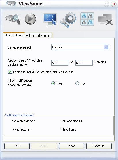 4. Basic Setting (Perusasetussivu) antaa sinun konfiguroida vspresenter'in. i.