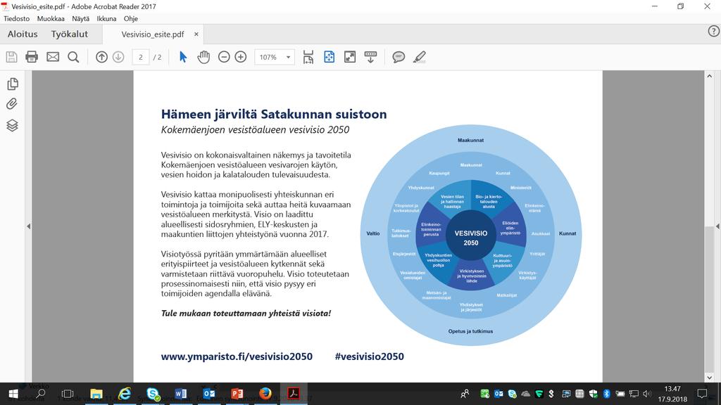 Kokemäenjoen vesistöalueen vesivisio 2050 Visiotyössä pyritään ymmärtämään alueelliset