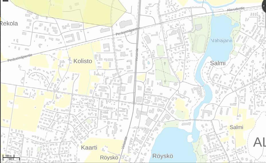 3 m (+101,52 N2000) syvyydellä maanpinnasta ja tontin luoteiskulman kairauspisteessä (P13) syvyydellä 3,65 m maanpinnasta (+102,81).