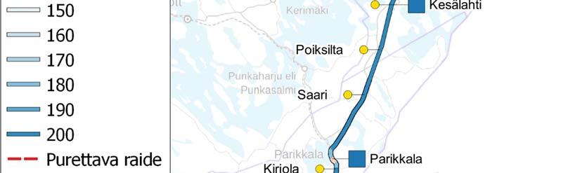 Vaihtoehdossa ratageometriaa oikaistaan Rautjärven ja Simpeleen taajamissa sijaitsevien hitaiden rataosuuksien ohittamiseksi, sekä Viimolan ja Laikon