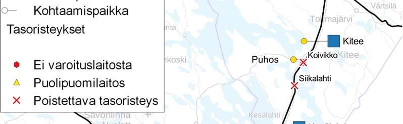 71 Vaihtoehto 4:ssa poistetaan kaikki tasoristeykset Imatran ja Joensuun väliltä, lukuun ottamatta Parikkalan Laituritienä