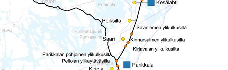 72 Vaihtoehdossa 4 korotetaan viisi siltaa ja tehdään sähkörataan muutoksia