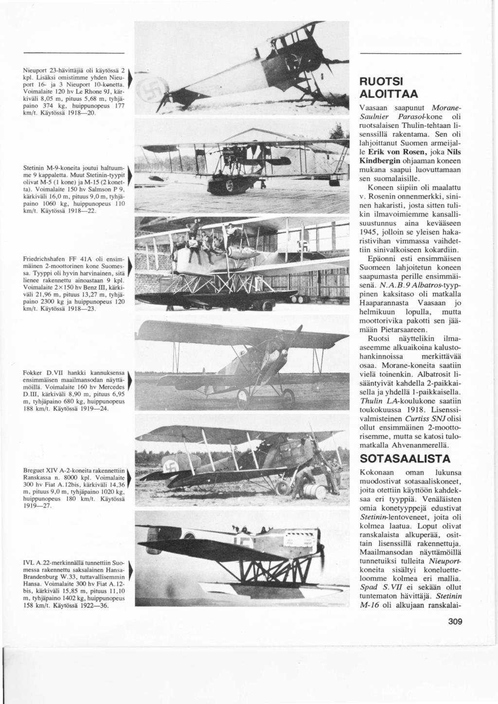 Nieuport 23hävittäjiä oli käytössä 2 \ kpl. Lisiiksi omistimme yhden Nieu J port 16 ja 3 Nieuport lokonetta.