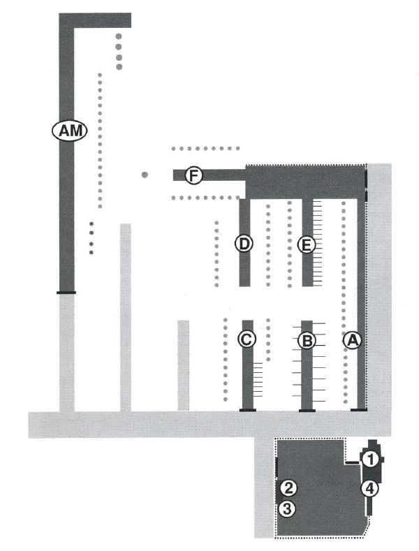 Pajalahden laiturialue Laiturit: A, B, C, D, E, F, AM (aallonmurtaja) 1 klubirakennus 2 jätepiste 3 ongelmajätevarasto;