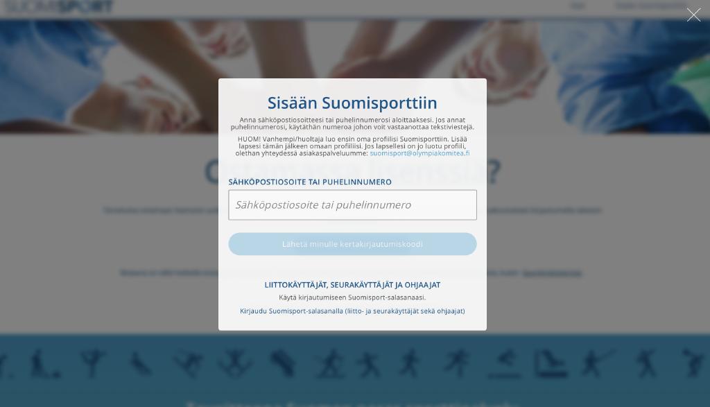 1. Kirjaudu sisään Suomisportiin (www.suomisport.fi) tai käyttämällä Suomisport-applikaatiota.