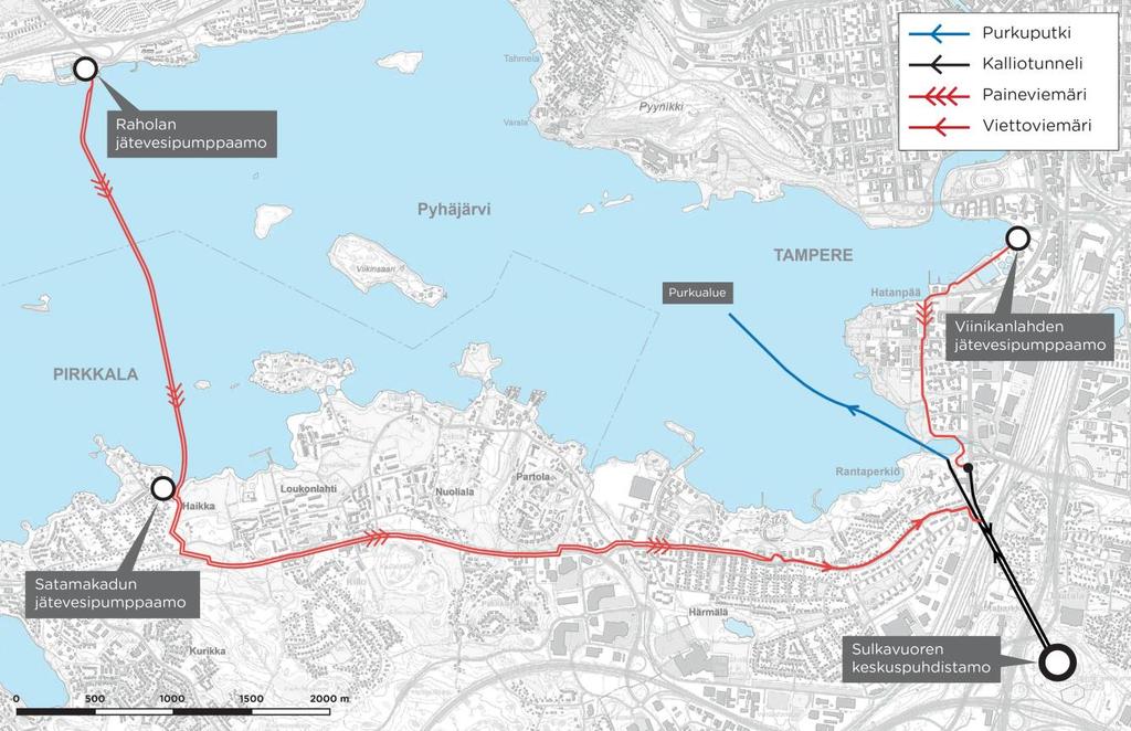 Kuva 3.2/1 Keskuspuhdistamo - hankkeen toteutuksessa olevat jäteveden siirtojärjestelyt.