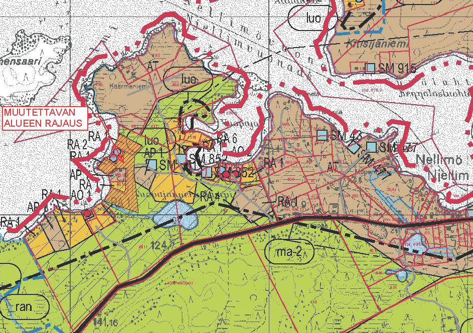 Seitap Oy 2018 Ranta-asemakaavan muutos 7 Inari, Nellimvuonon Vuopajan ranta-asemakaava k 5 ja 6 3.1.3 Yleiskaava Nellimvuonon Vuopajan ranta-asemakaava sijoittuu kaavaehdotusvaiheeseen valmistumassa olevan Ivalon yleiskaavaluonnoksen alueelle.