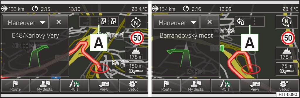 Reitti Mikäli kohteeseen on olemassa laskettu reitti, ehdotettua reittiä näytetään. Paina Navigation-päävalikossa.