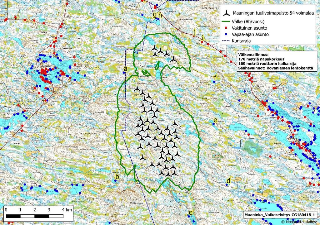 Sivu 8 / 14 4 Välkevaikutukset Välkemallinnukset on suoritettu LAI 2002 mukaisesti, ottaen huomioon voimalan lapojen keskimääräiset leveydet, joiden avulla lasketaan maksimitarkasteluetäisyys