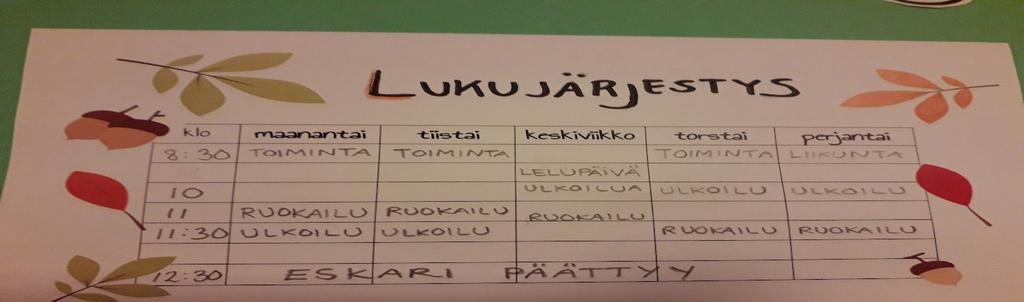 1. ESIOPETUKSEN YLEINEN JÄRJESTÄMINEN Työ- ja lma-ajat Lukuvusi 2018 2019 (740 tuntia) Syyslukukausi 13.8. 21.12.2018 Syyslma (vk 42) 15. - 21.10.2018 Kevätlukukausi 7.1. - 31.5.2019 Talvilma (vk 9) 25.