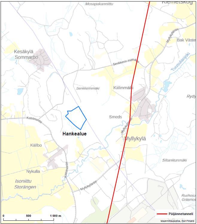 Ympäristövaikutusten arviointiselostus 117 Kuva 13-6. Päijännetunneli ja hankealue. Bild 13-6. Päijänne-tunneln och projektområdet.