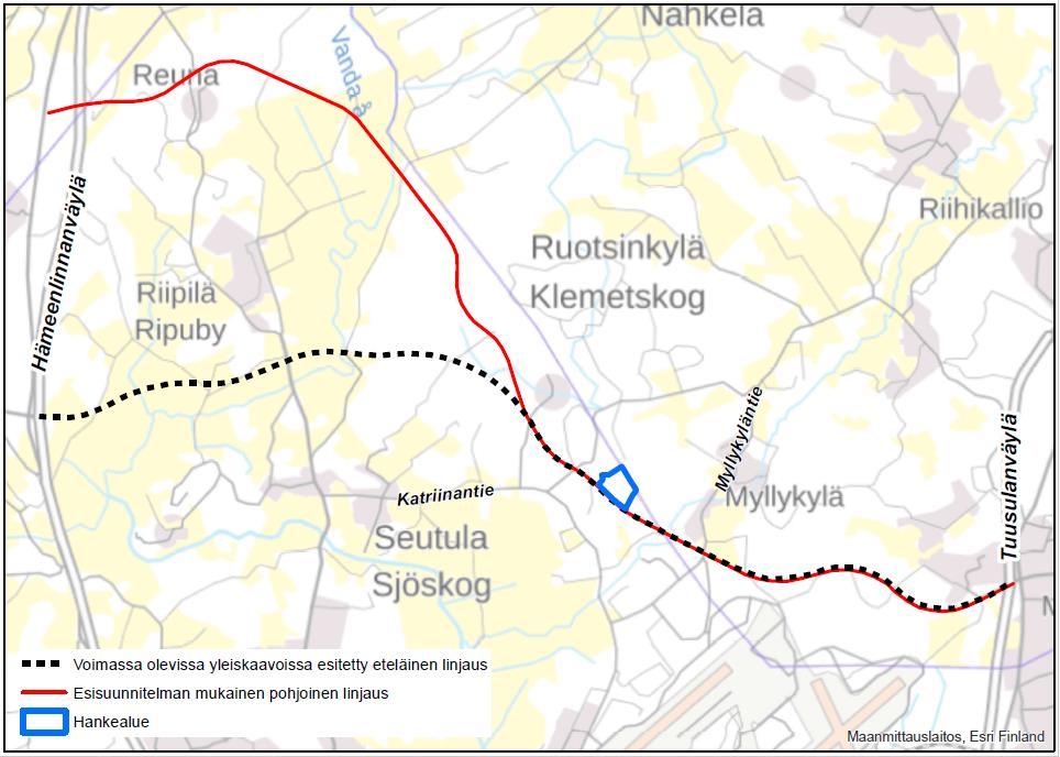 Ympäristövaikutusten arviointiselostus 78 Katriinan sairaala. Lisäksi Hanskalliontien varrella on parkkipaikka, josta on kulku valaistulle ulkoilureitille.