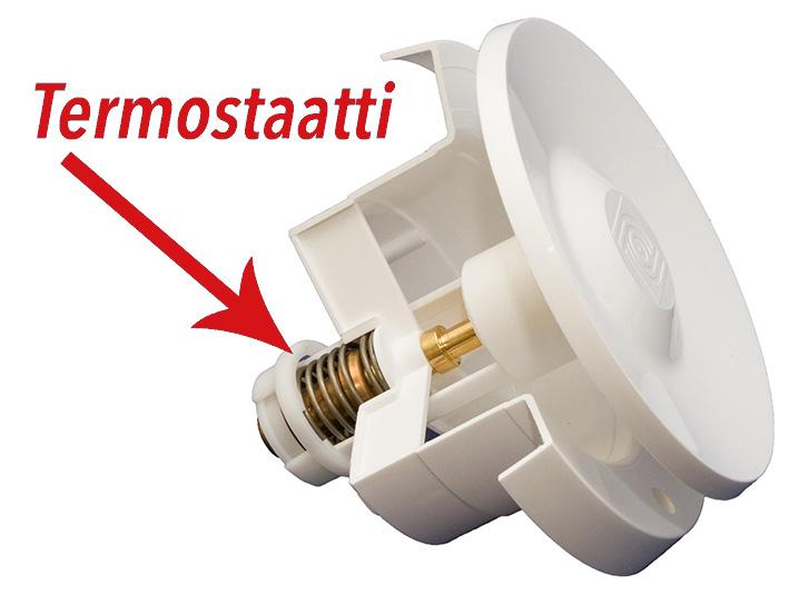 - termostaatti säätää venttiililautasta portaattomasti - sopii kaikkialle: kerros-, rivi- ja omakotitalot, saunat ja mökit - venttiileihin saa korkealaatuisen F7-luokan suodattimen ja