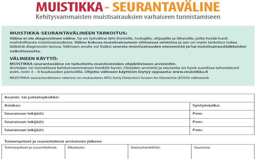 VARHAISEN TUNNISTAMISEN MALLI MIKSI? MILLAINEN? MITEN? Työkaluksi kehitysvammaisten muistisairauksien tunnistamiseen, huolen herätessä.