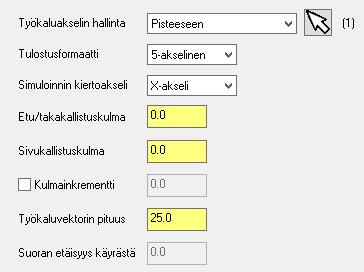 Moniakseliset työstöradat 4: Moniakselinen käyrä-työstörata 15. Aseta loput parametrit kuvan mukaisesti.